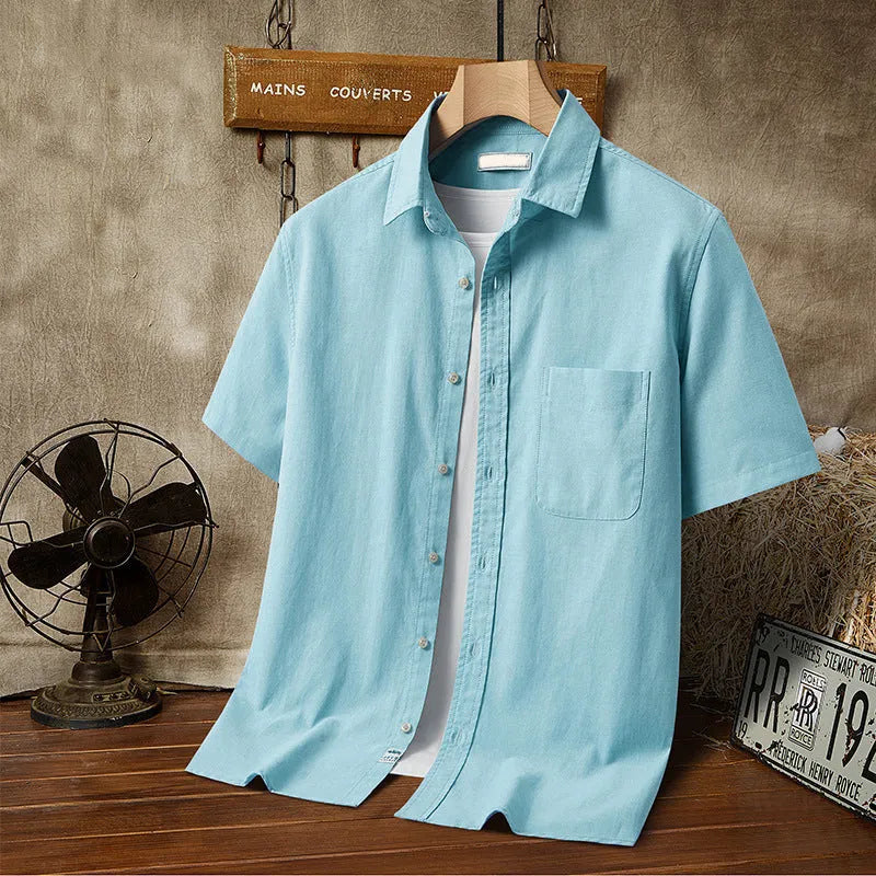Men's Hawaiian printed short-sleeved loose-fit cardigan shirt in polyester, multiple colour options, front view