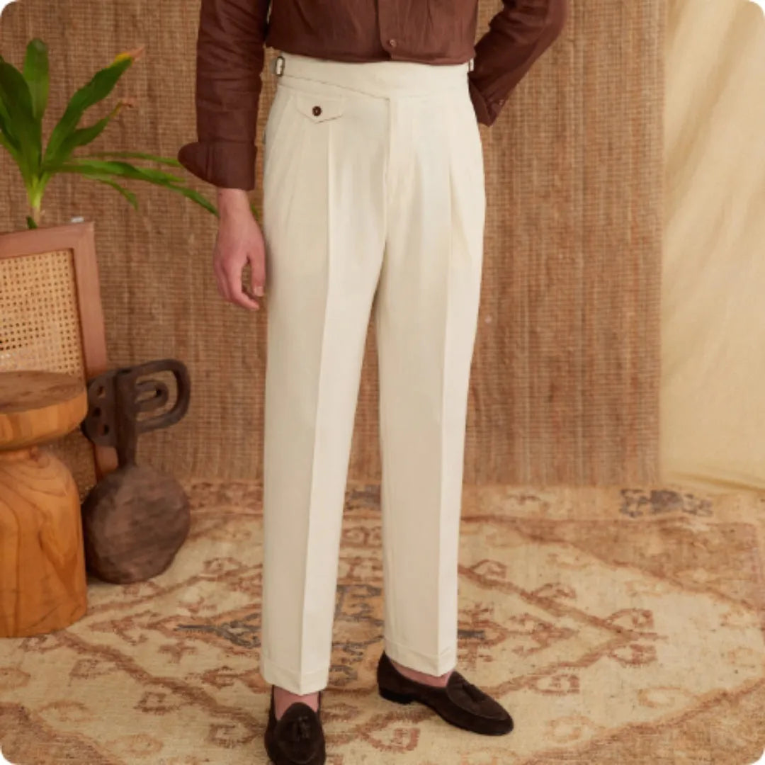 Men's slim fit straight leg business trousers in wrinkle-resistant polyester fabric