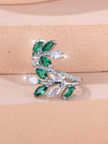 Adjustable copper leaf ring with zircon stones in multiple colour finishes including platinum white and rose gold