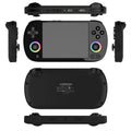 RG40XXH retro handheld game console in black with wireless handle and USB data cable