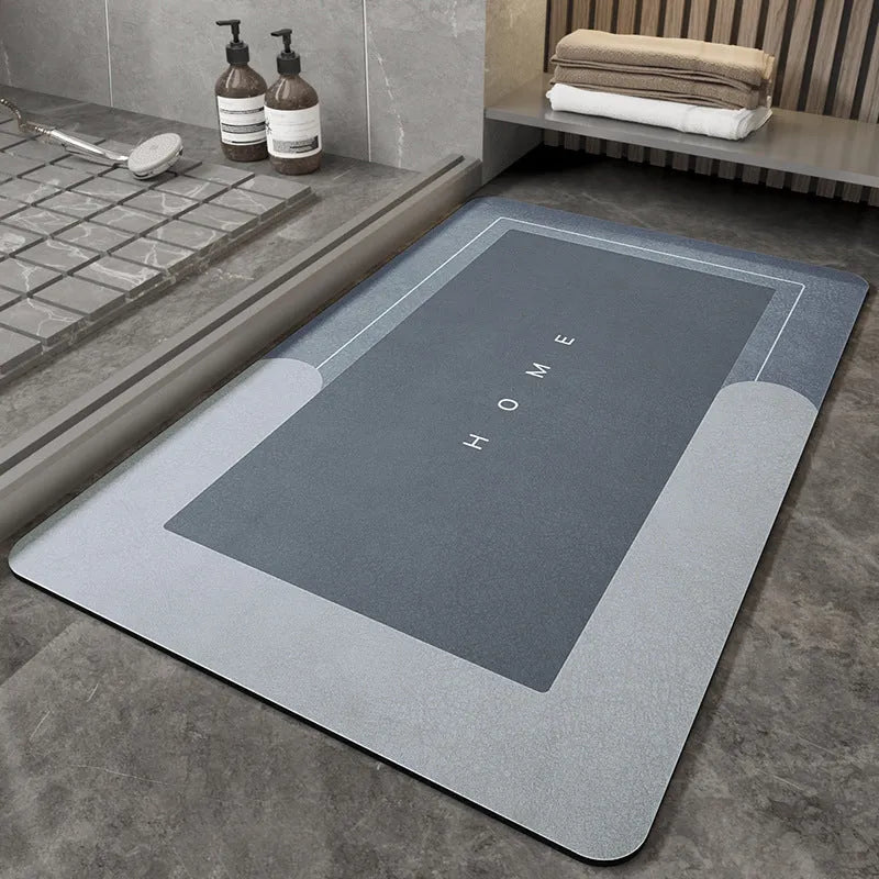 Blended fabric bathroom floor mat in blue, available in oval and rectangular shapes