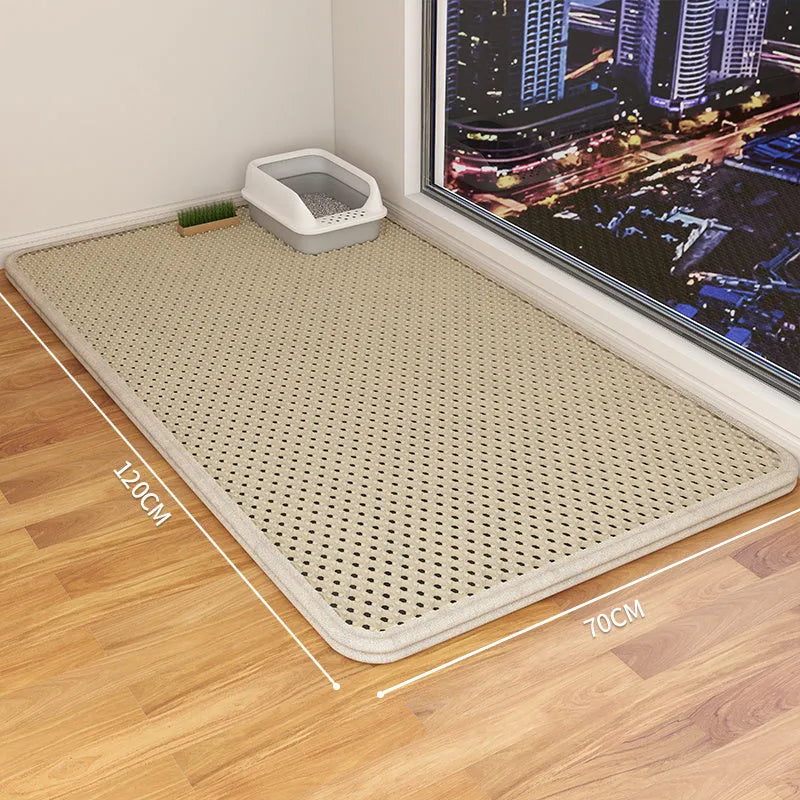 Double layer waterproof cat litter mat in beige colour with non-slip backing