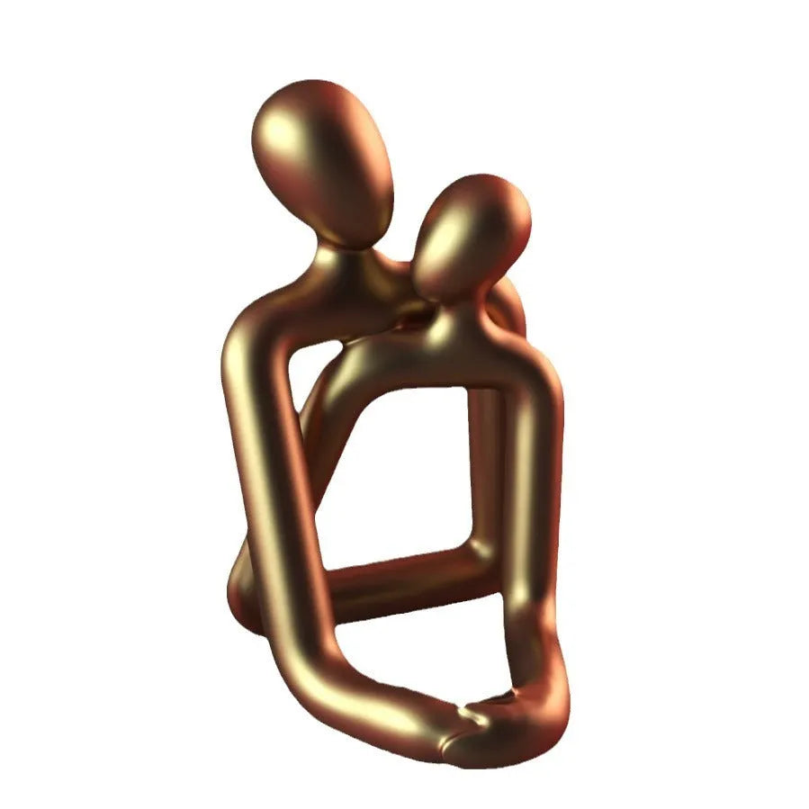 Modern minimalist loving couple resin statue in milky white or gold for desk and shelf decoration