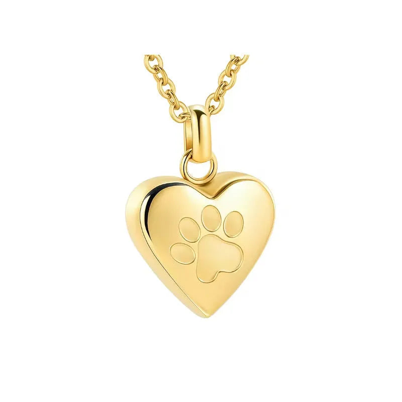 Simple love paw print heart shaped titanium steel casket necklace on chain