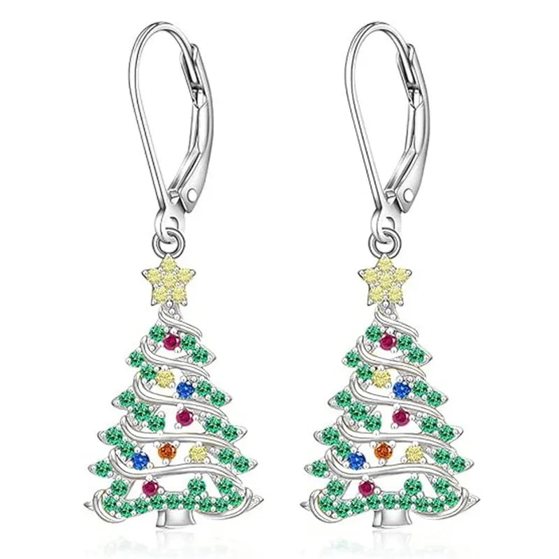 Women's copper Christmas tree earrings with star-shaped pendant and white gold colour finish