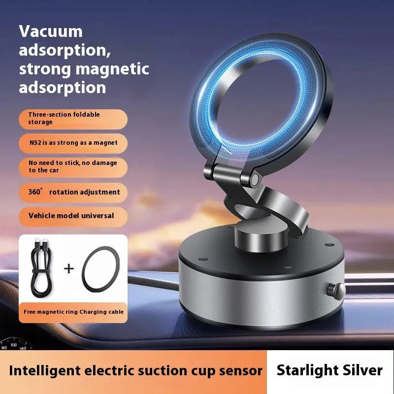 Car magnetic phone holder with alloy frame and 360 degree rotation, black colour option