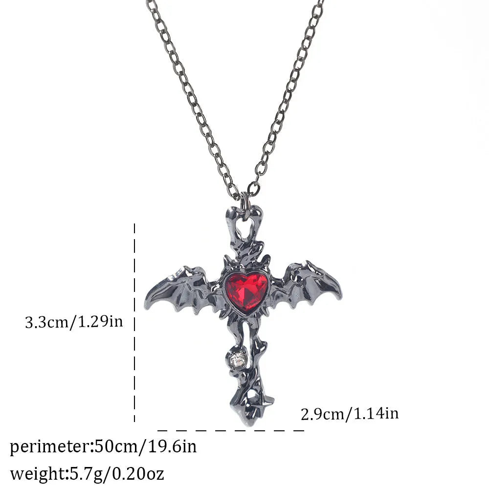 Dark style Halloween necklace with spider and bat pendant designs in electroplated zinc alloy