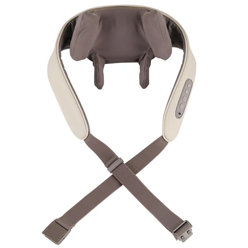 Creamy white shoulder and neck massage instrument with rechargeable battery and infrared function