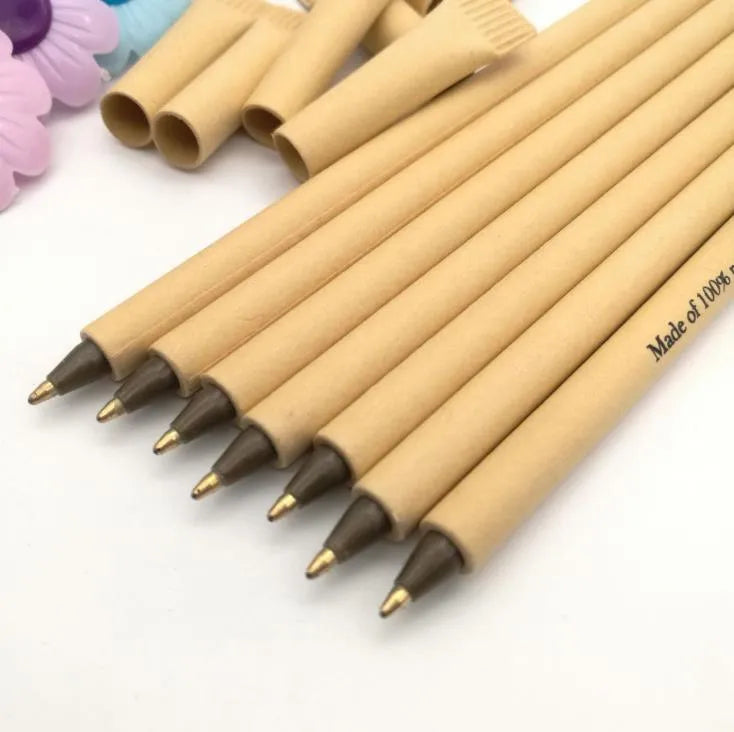 Kraft paper tube ballpoint pen with bullet 1.0mm tip, 15.5cm length, model QH-6030