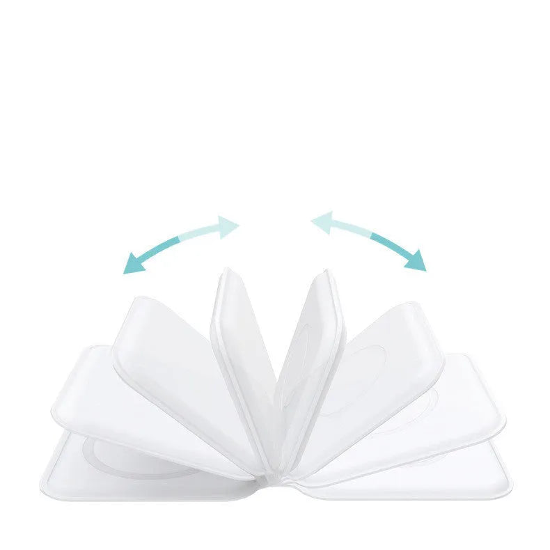 White folding dual magnetic wireless charging dock in stand mode with phone attached