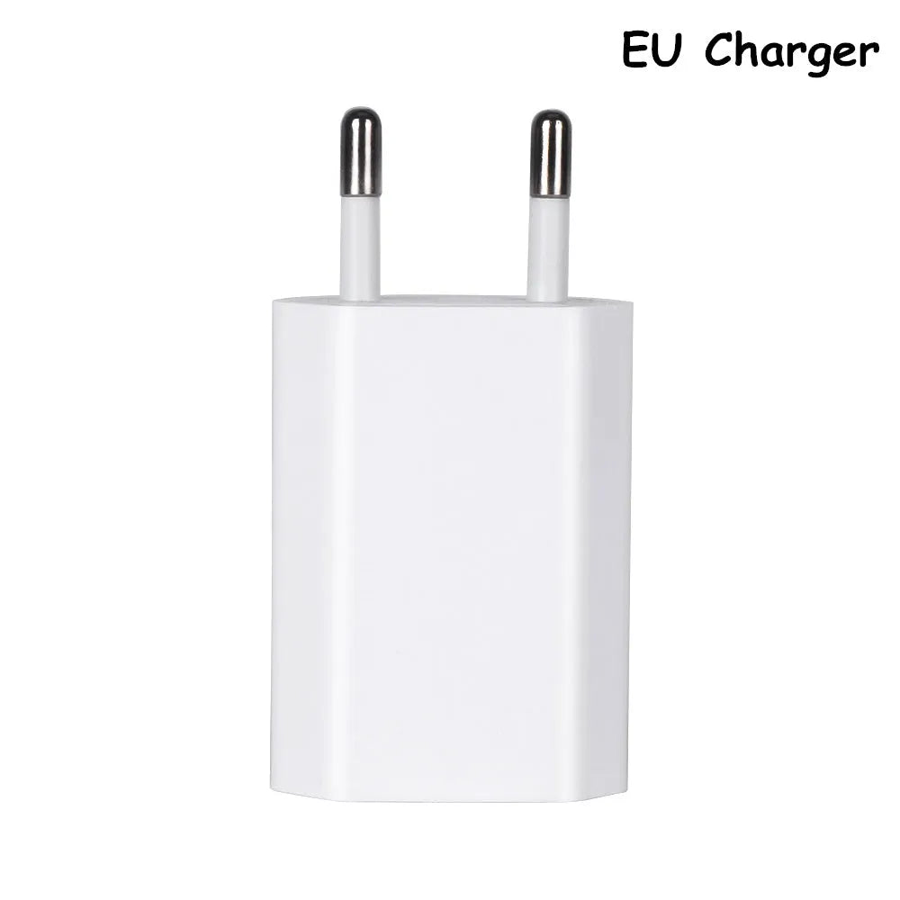 White USB travel charger and cable for charging iPhone and iPad models