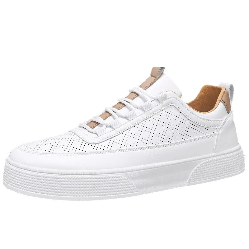 White and white khaki casual board shoes with thick bottom and lace-up closure