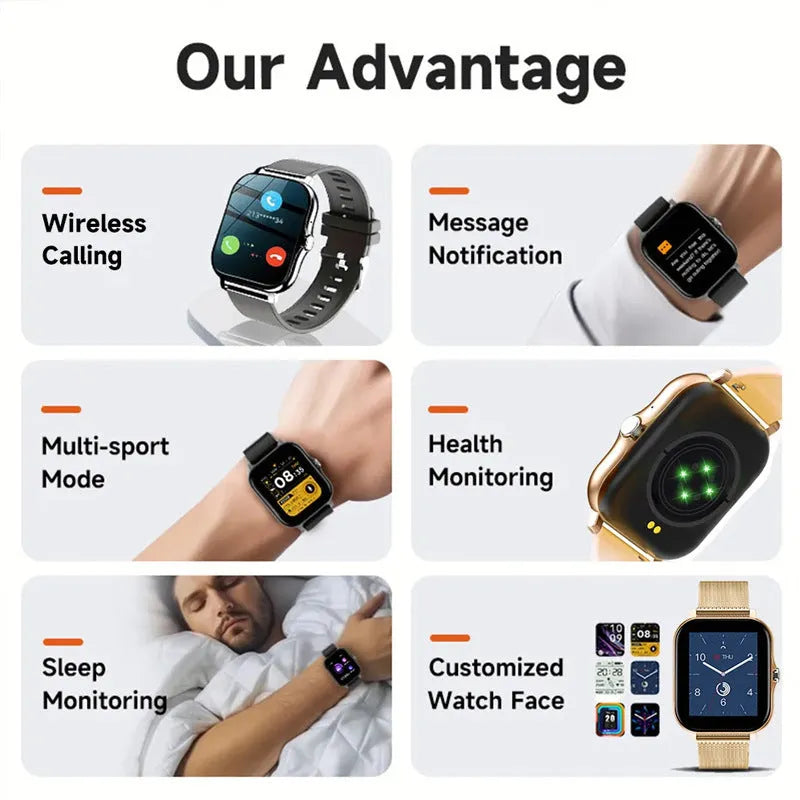 Smartwatch with 1.44-inch colour touchscreen displaying time and health stats, on a silicone strap.