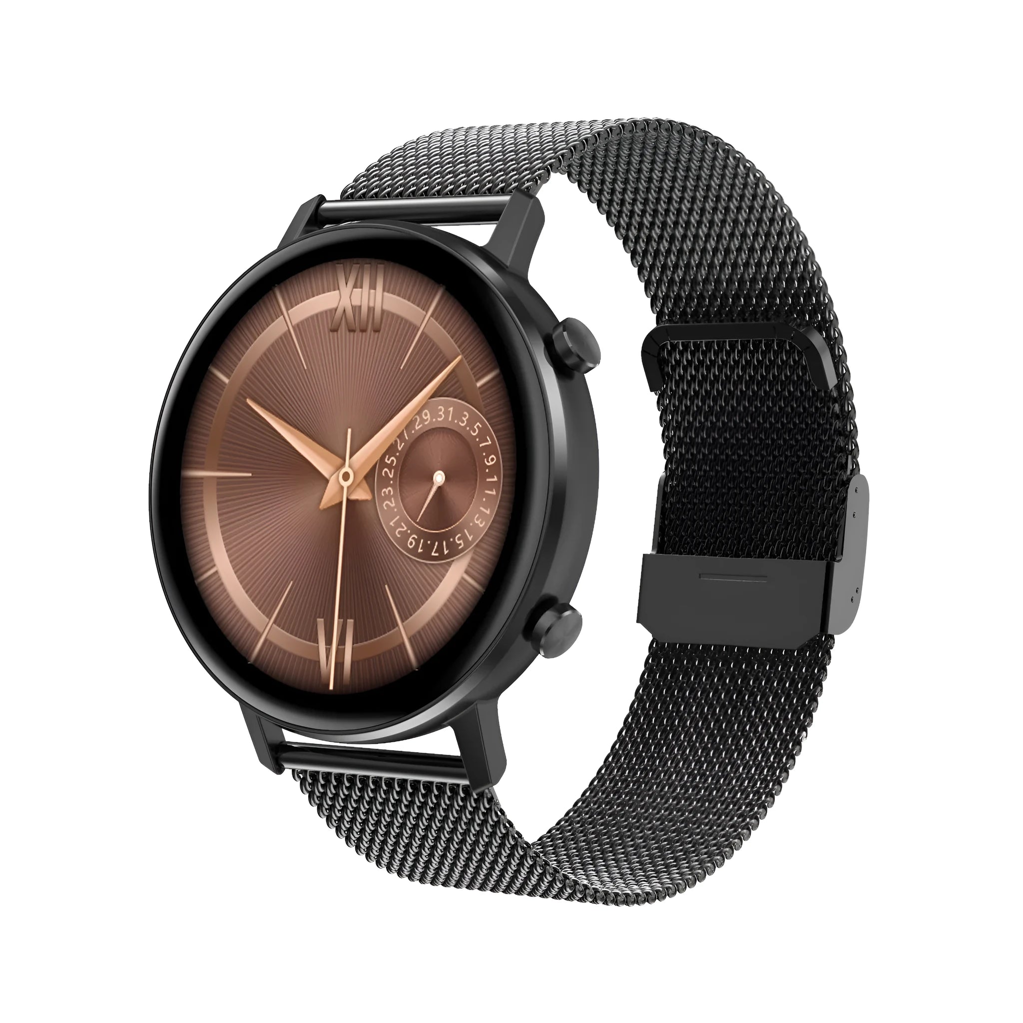 DT96 smart bracelet with touchscreen display and stainless steel wrist strap in silver colour