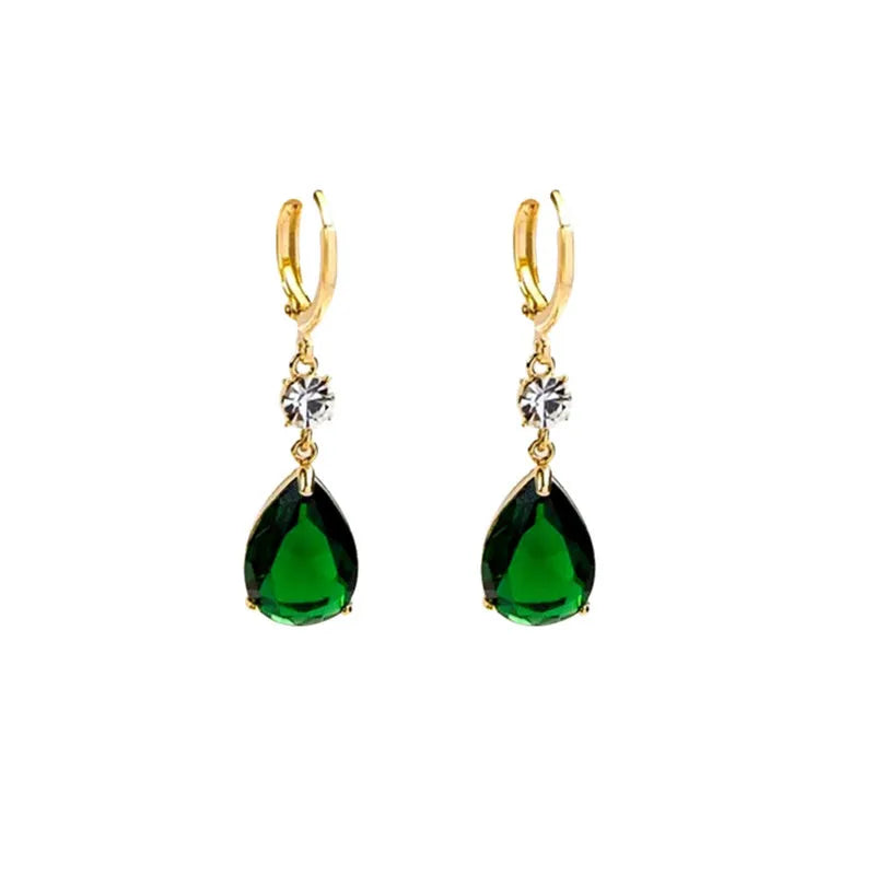Geometric teardrop alloy earrings in emerald green colour