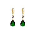 Geometric teardrop alloy earrings in emerald green colour