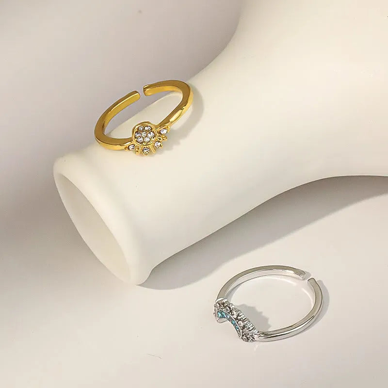 Sun and moon diamond-studded alloy couple ring set with geometric shape for lovers