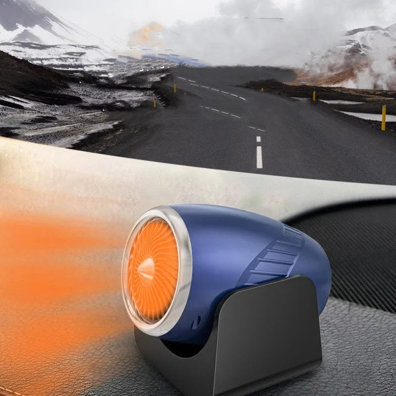 12v car heating fan with 180-degree rotation in navy blue colour for interior warming and window defrosting