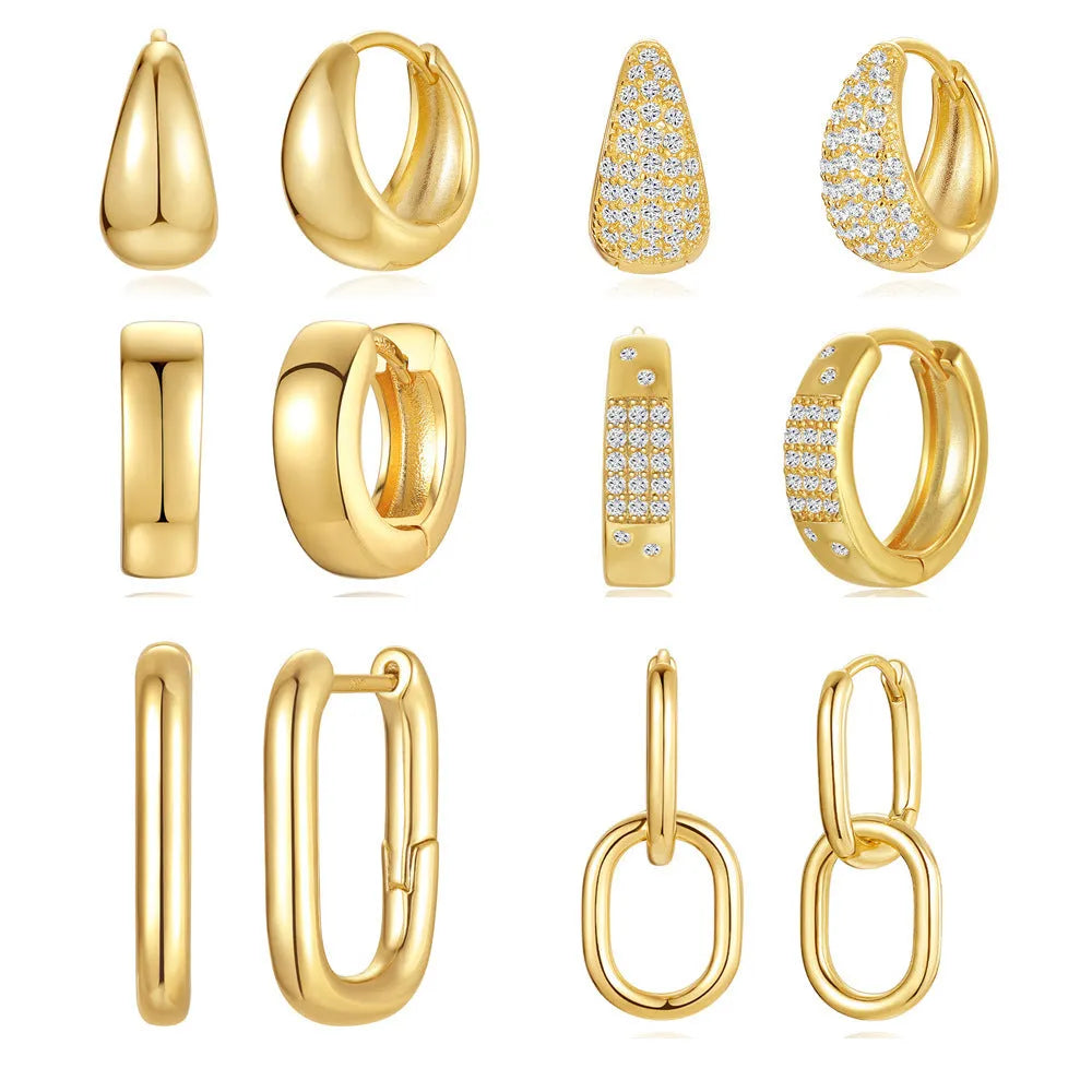 Brass diamond earclip earrings with geometric round design and electroplated gold finish