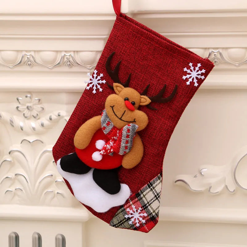 Multicolor Christmas hanging sock gift bag with bear character design on white background