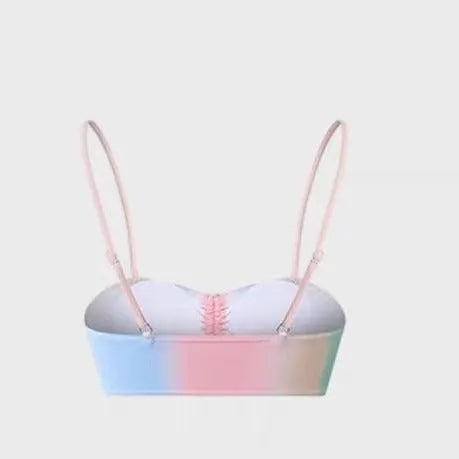 Women's lace-up triangle bikini swimsuit set in a colour-matching design.