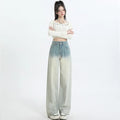 Women's gradient blue straight-leg denim trousers in cotton fabric