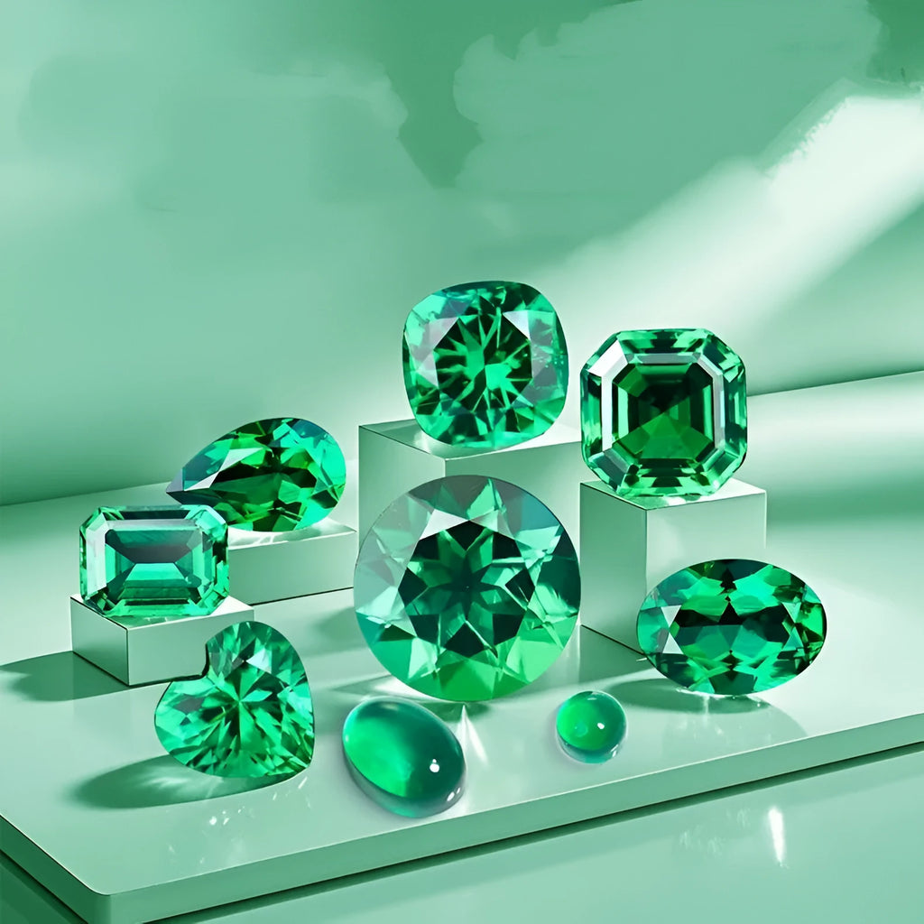Columbia green cultivated emerald gemstones in round and princess cut sizes for jewellery making