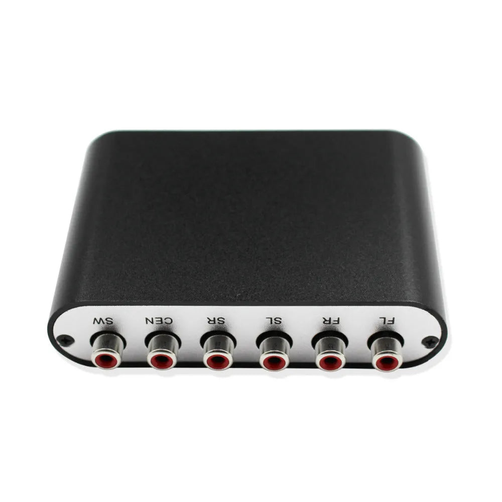 Black DTS Dolby Digital audio decoder with optical and coaxial inputs for 5.1 channel surround sound conversion