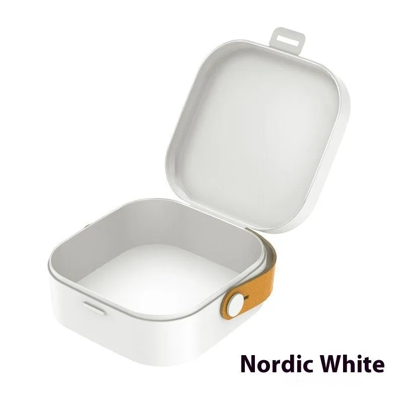 Medium solid colour polypropylene storage box for organising cables, shown in Nordic White.