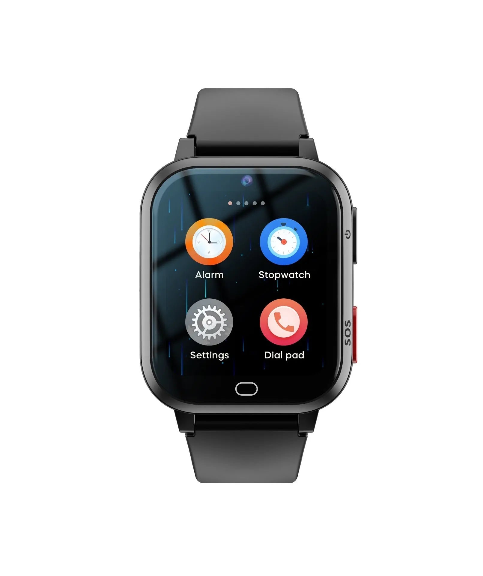 Child's smartwatch with colour touch screen on a wrist strap, showing video call interface