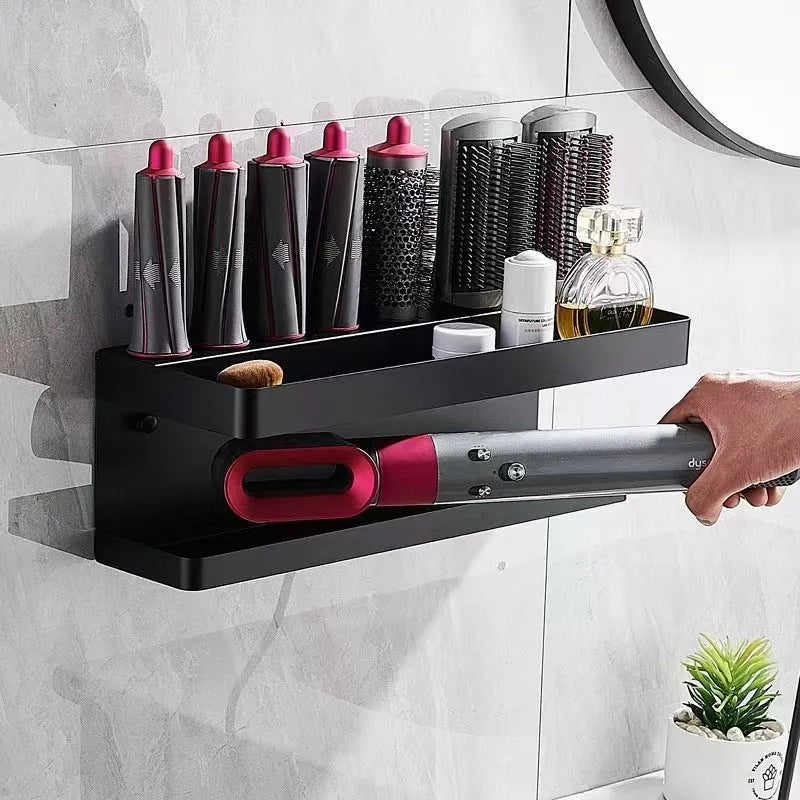 White punch-free double-layer aluminium bathroom storage rack for Marcel wavers and hair curlers