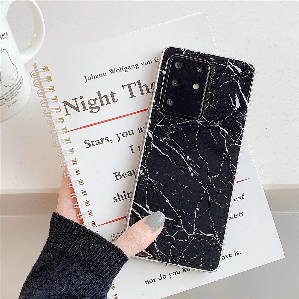 Marble phone case for Samsung S10 TPU back cover in white gold diagonal stitch colour style