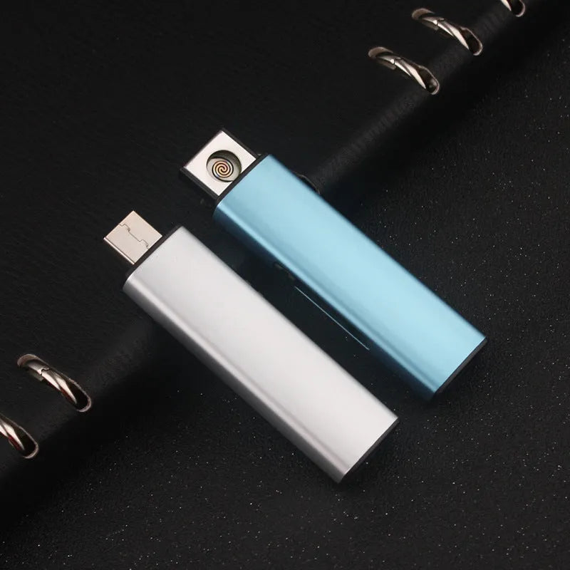 Set of 20 rechargeable metal windproof cigarette lighters in assorted colours.