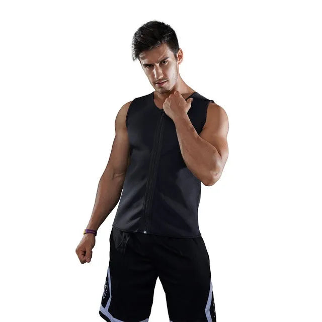 Black fitness sports sweat zipper vest with full front zipper, suitable for gym training in sizes S to 4XL
