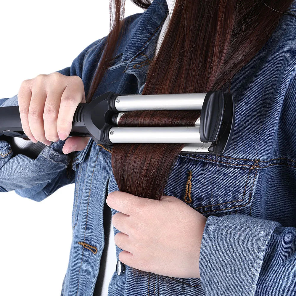 Black ceramic curling iron for short hair with 16-20mm tourmaline barrel and 10 heat settings