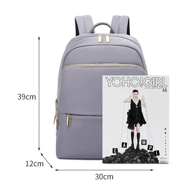 Large black Oxford cloth women's backpack showing front perspective