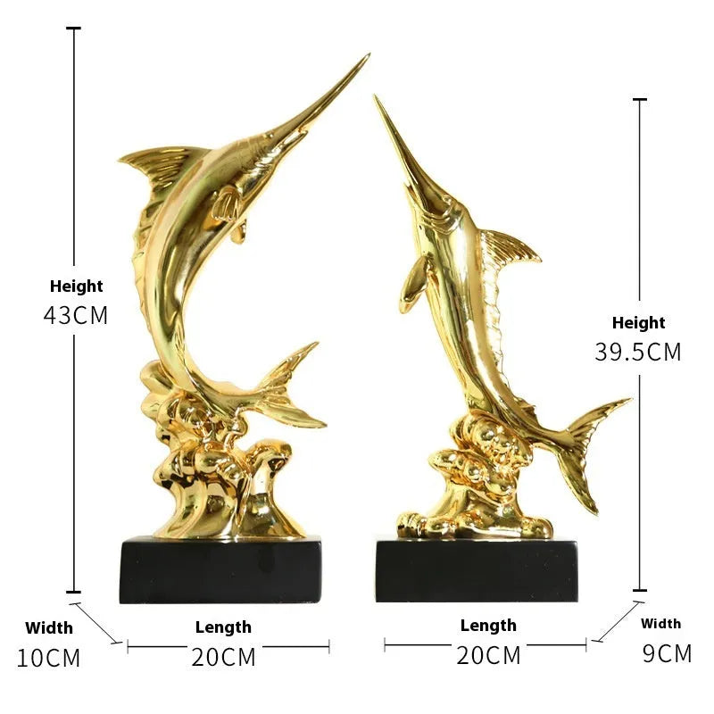 European-style resin swordfish decorative ornament on display in selected colour.