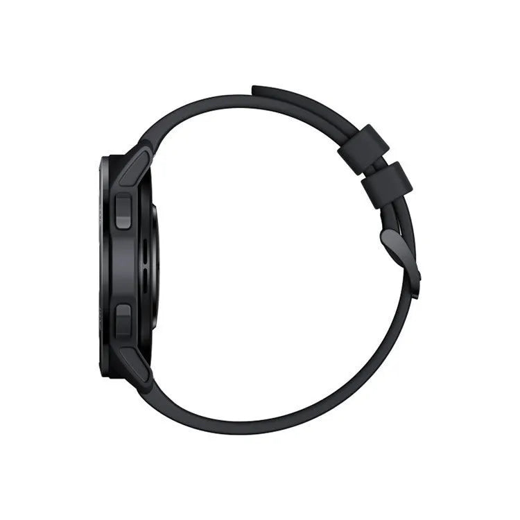 Dual-band GPS smart watch with 1.43-inch touchscreen on a silicone strap in blue, showing fitness tracking interface.