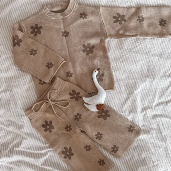 Khaki cotton Korean style sweater suit set for children height 59cm to 100cm