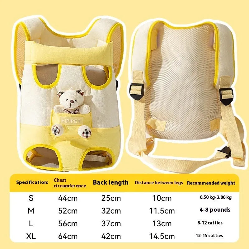 Cartoon animal pattern pet chest bag with adjustable ribbon straps in multiple colour variations