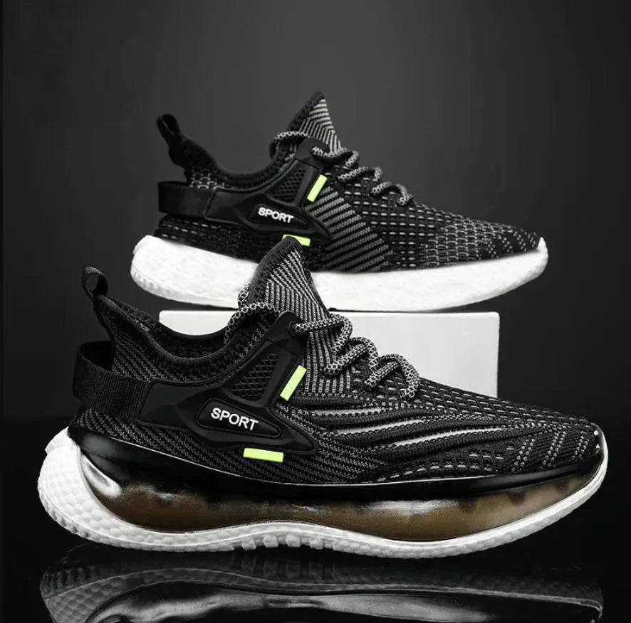 Men's white low-top platform sneakers with mesh upper and flat rubber sole on a plain background.