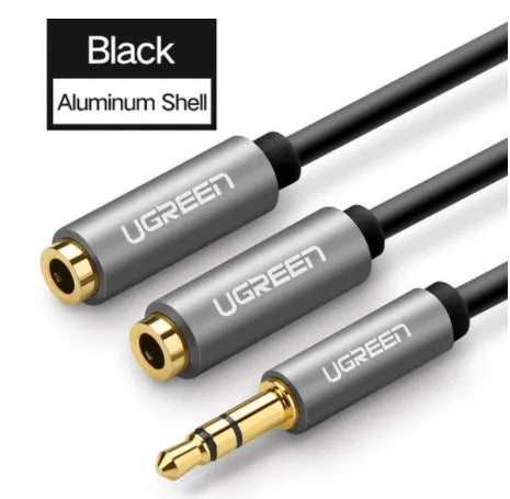 20cm earphone cable with 3.5mm gold-plated connectors in black, grey, or white