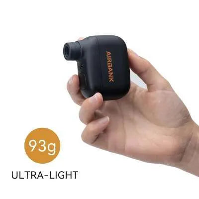 Black AS100 electric bicycle pump with USB charging cable and waterproof storage bag