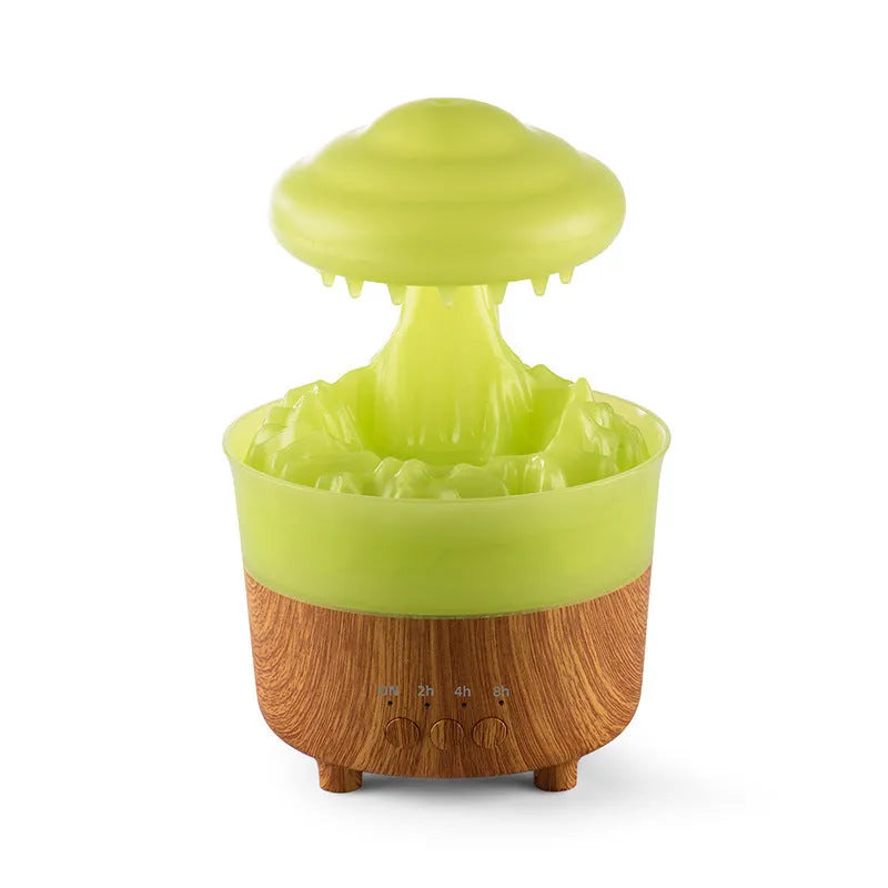 Wood grain cloud humidifier with LED lights emitting mist and water drops