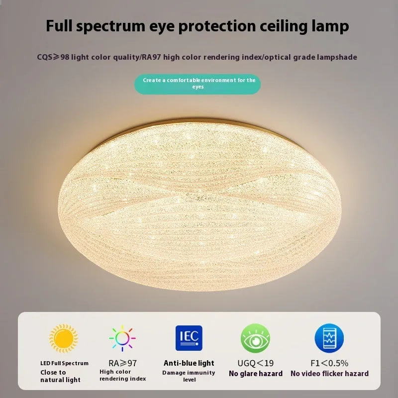 Modern light luxury cream style copper round ceiling lamp for bedroom with 26cm diameter option