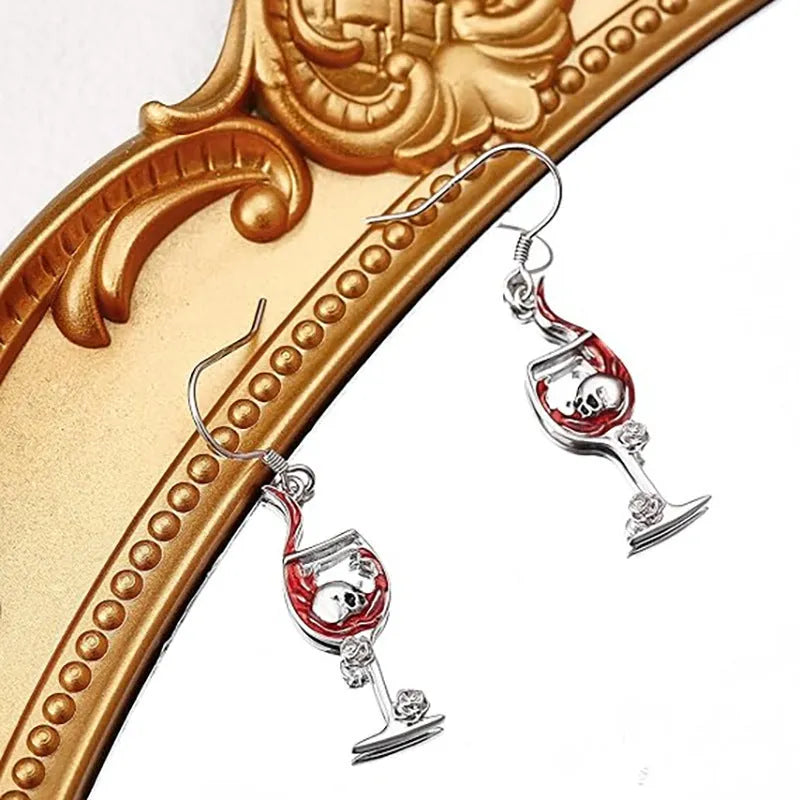 Halloween skull wine glass geometric earrings with zinc alloy electroplated finish