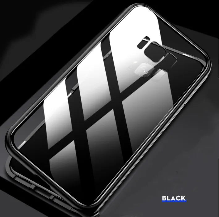 Samsung anti-peeping magnetic phone case in clamshell design with privacy screen and double-sided glass protection