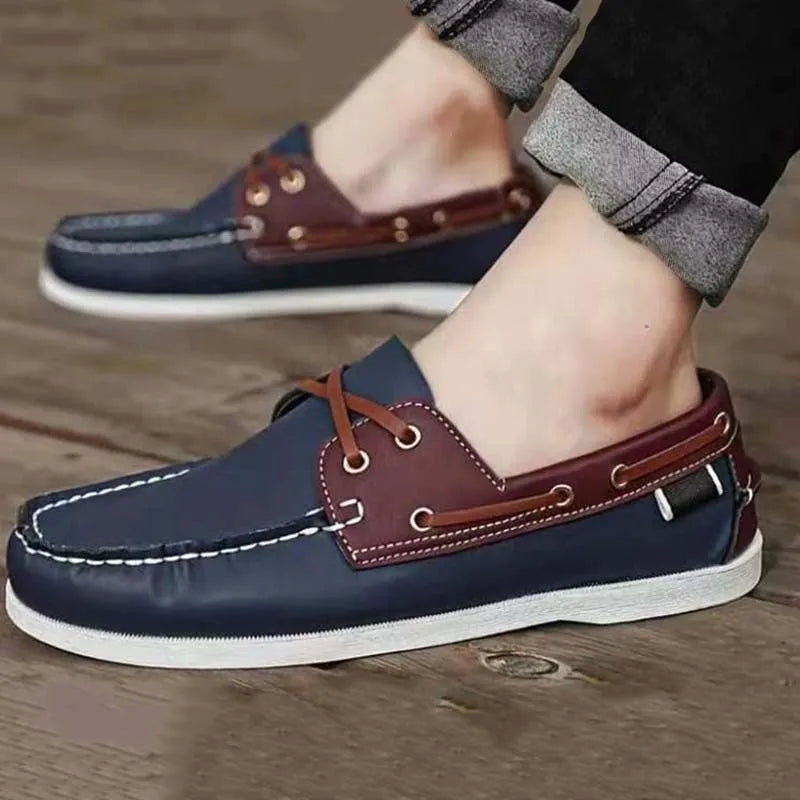 Men's British style casual shoes with artificial PU leather upper and flat heel