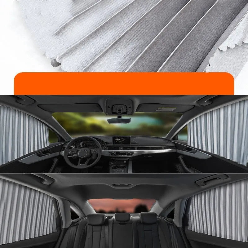Auto retractable car sun curtain in thick opaque cloth with roller shutter suspension