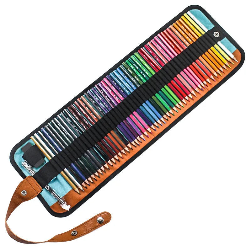 Set of 50 wooden coloured pencils for oily painting in wooden storage case